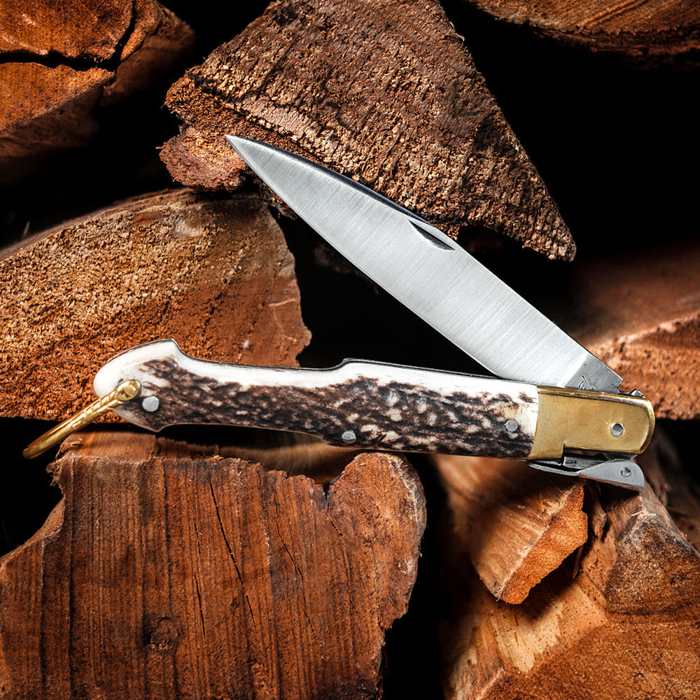 Greenhaus Gardening Folding Knife — Stag Horn Handle & Brass Details