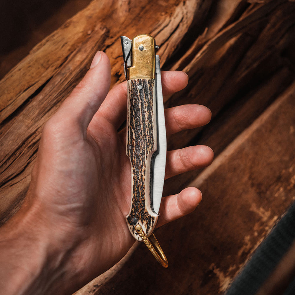 Greenhaus Gardening Folding Knife — Stag Horn Handle & Brass Details