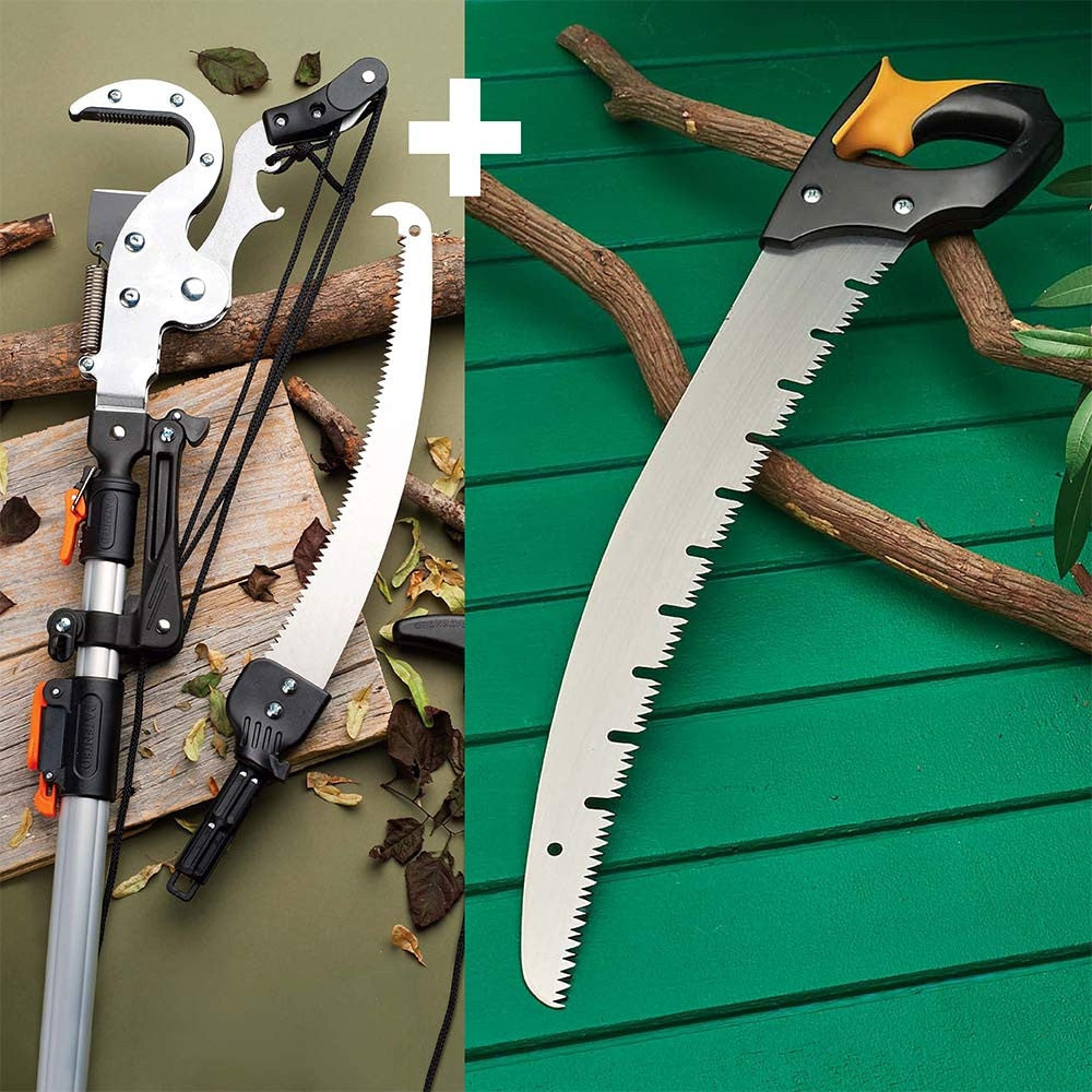 Greenhaus Gardening Pruning Saw & Pole Pruner Set for High Branch Cutting