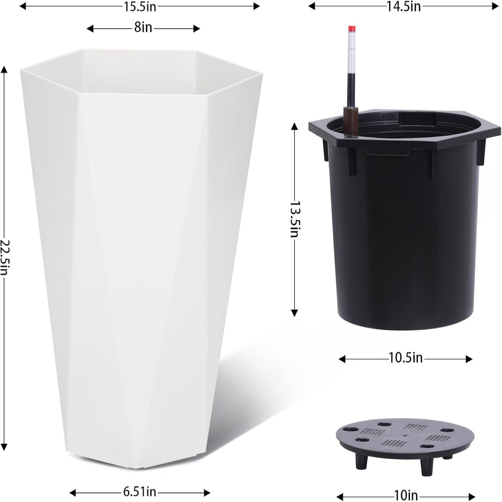 Greenhaus Gardening Large Indoor Outdoor Tall Planter Set with Water Level Monitor