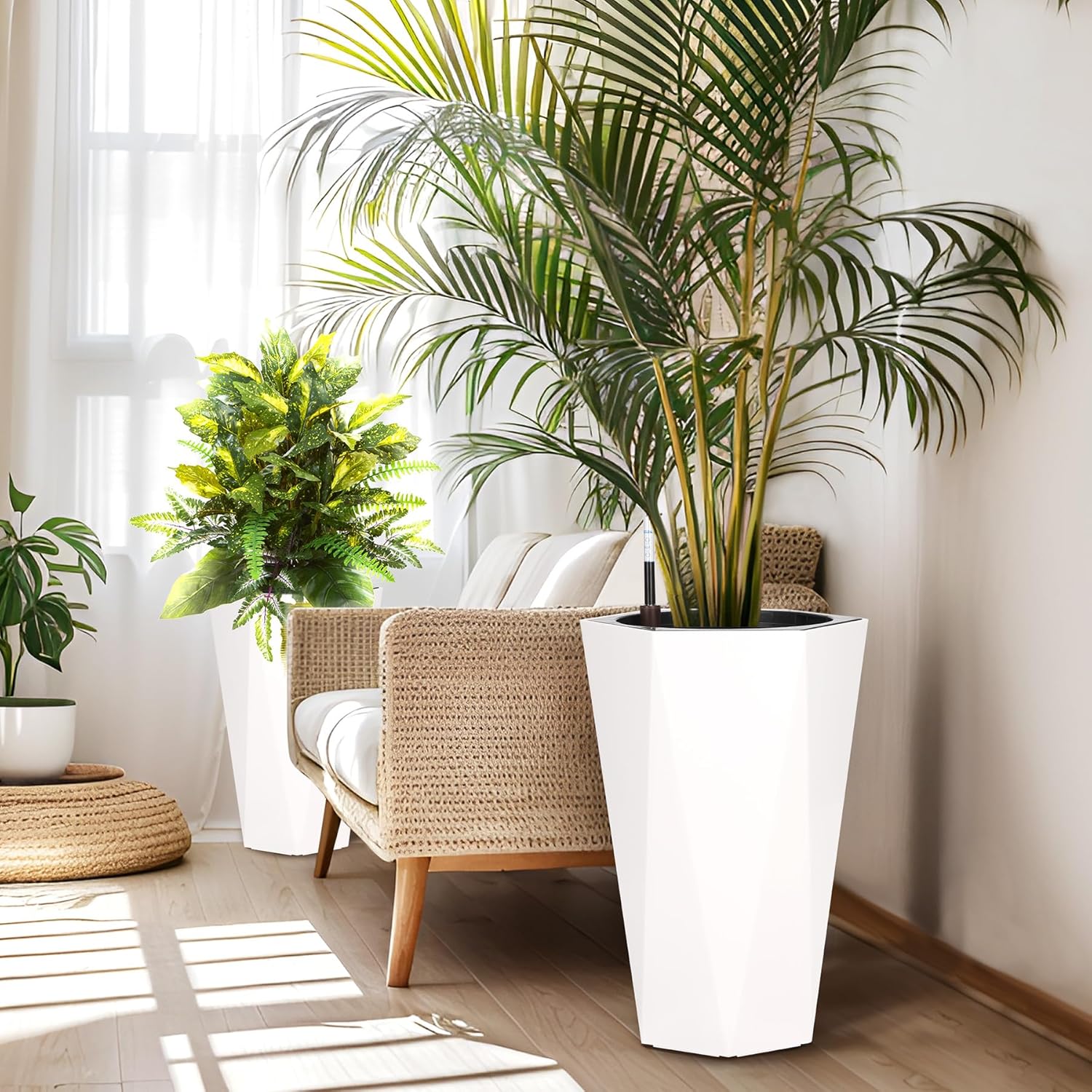 Greenhaus Gardening Large Indoor Outdoor Tall Planter Set with Water Level Monitor