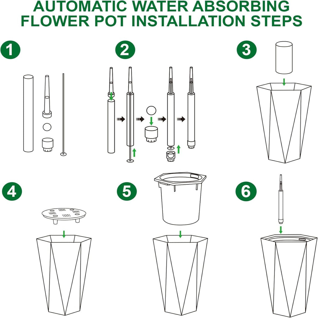 Greenhaus Gardening Large Indoor Outdoor Tall Planter Set with Water Level Monitor