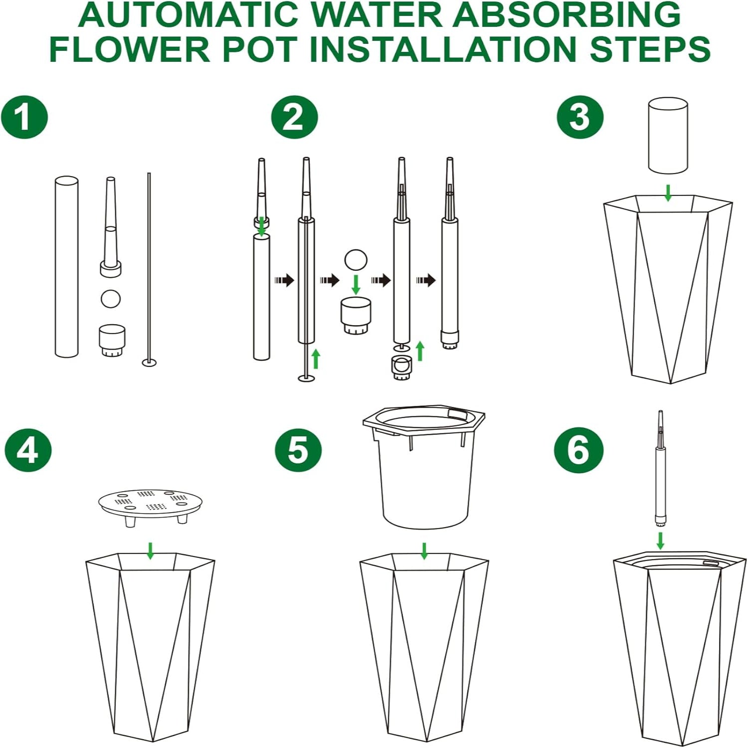 Greenhaus Gardening Large Indoor Outdoor Tall Planter Set with Water Level Monitor