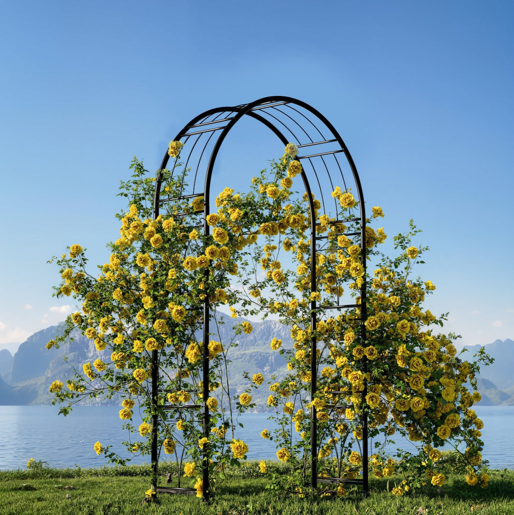 Greenhaus Gardening Metal Garden Arch Trellis for Patios and Lawns