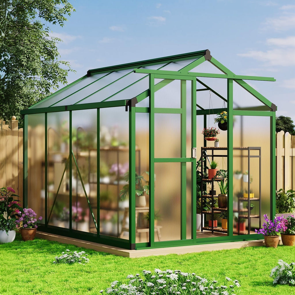 Garvee 6x8 FT Aluminum Greenhouse with Polycarbonate Panels, Roof Vent, Reinforced Frame, UV Protection, Walk-in Design for Backyard Garden