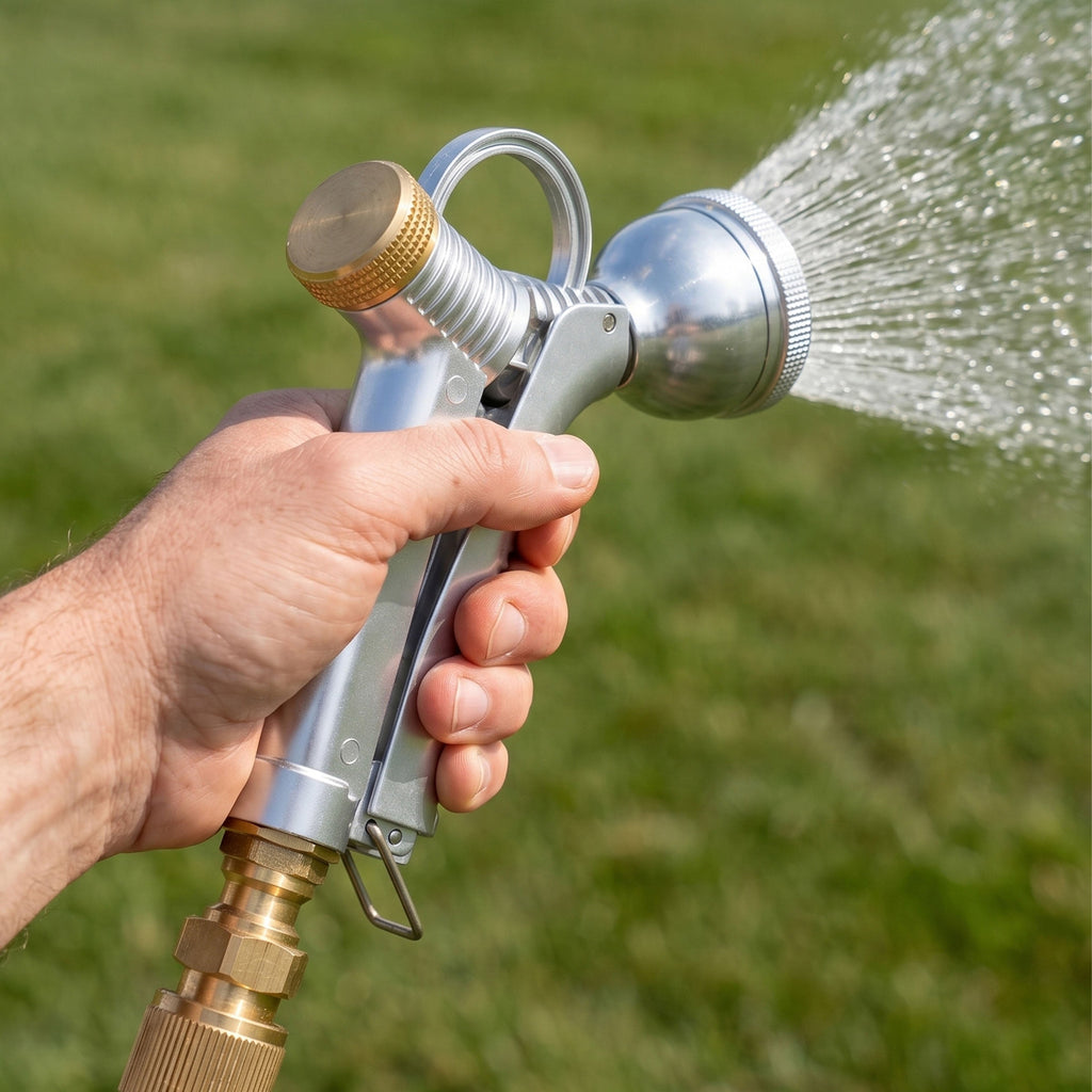 Greenhaus Gardening Metal Garden Hose Nozzle with Rainmaker Aerator Spray