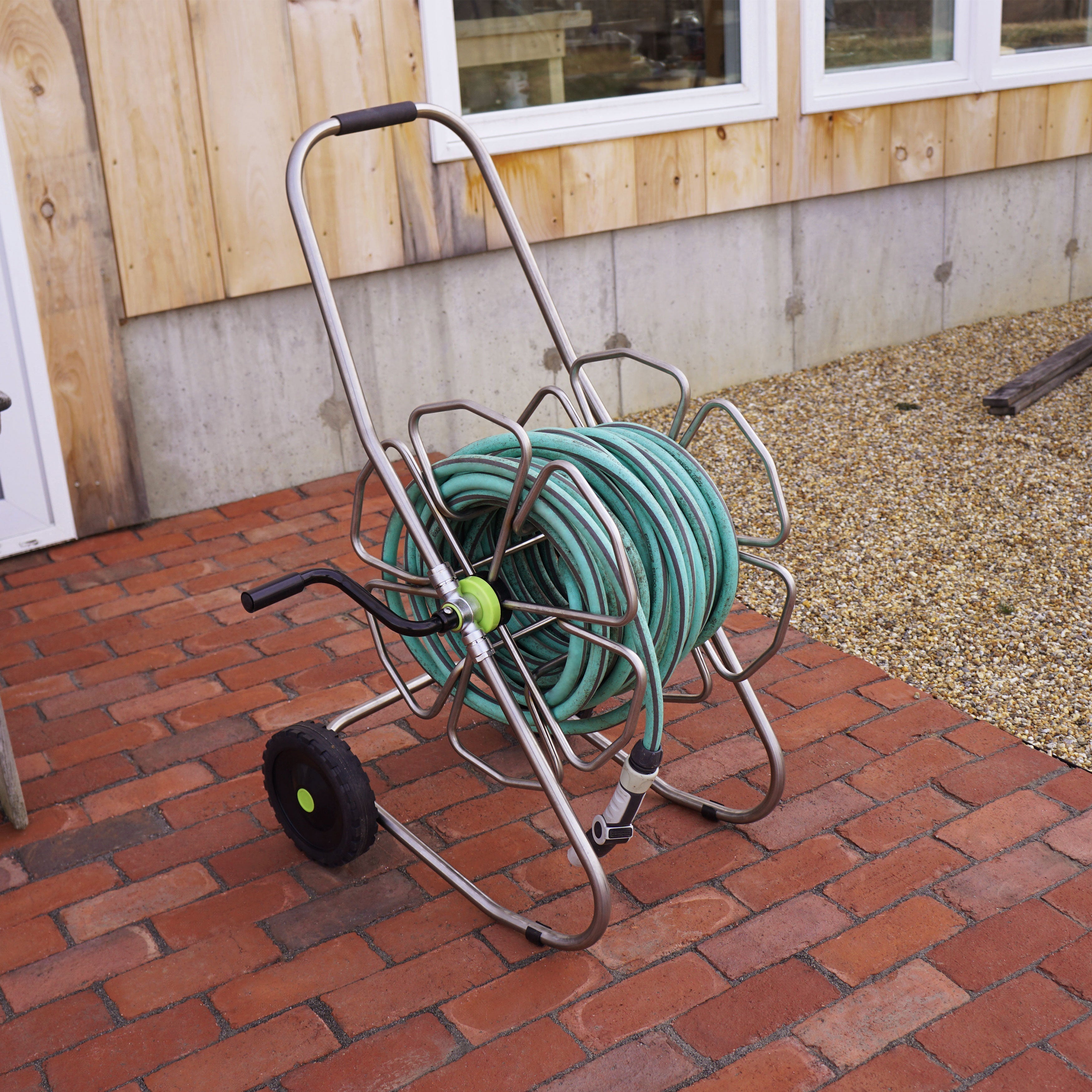 Greenhaus Gardening Hose Reel Cart with Smooth Crank Rewind System