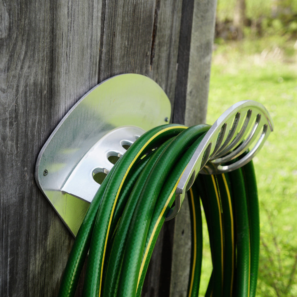 Greenhaus Gardening Hose Rack Set – Cast Metal Wall Racks for Garden Hoses