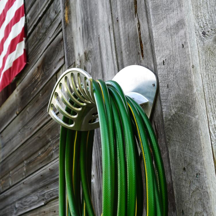 Greenhaus Gardening Hose Rack Set – Cast Metal Wall Racks for Garden Hoses