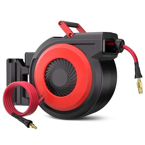 Greenhaus Gardening 1/2 in × 50 ft Retractable Air Hose Reel with Auto Rewind