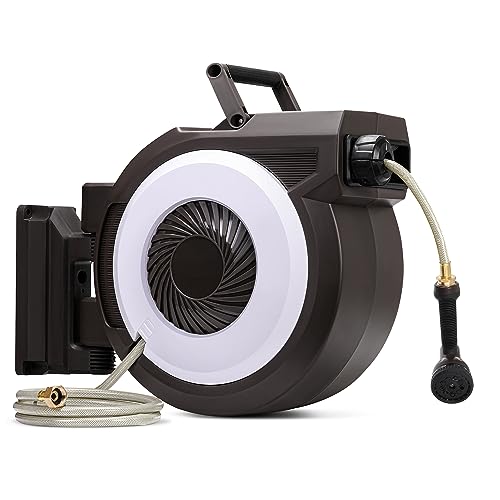 Greenhaus Gardening 100 ft Retractable Garden Hose Reel with Auto Rewind & 9-Pattern Nozzle