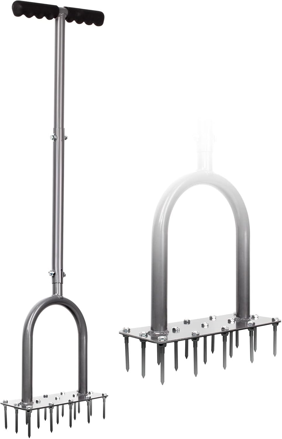 Greenhaus Gardening Manual Lawn Aerator with 15 Iron Spikes and Cushioned T-Handle