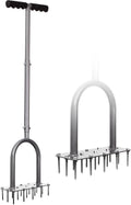 Greenhaus Gardening Manual Lawn Aerator with 15 Iron Spikes and Cushioned T-Handle
