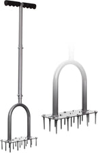 Greenhaus Gardening Manual Lawn Aerator with 15 Iron Spikes and Cushioned T-Handle