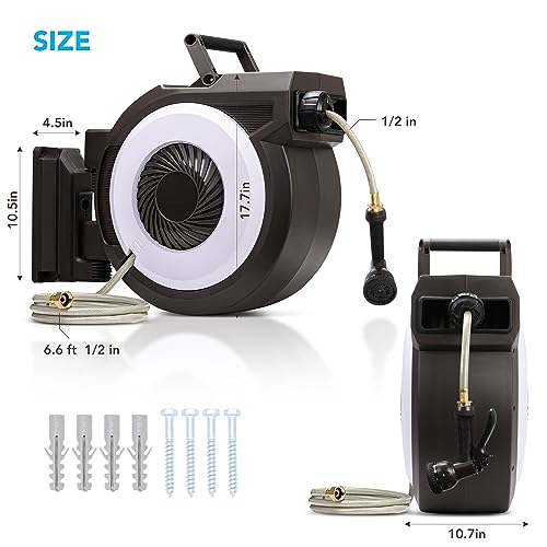 Greenhaus Gardening 100 ft Retractable Garden Hose Reel with Auto Rewind & 9-Pattern Nozzle