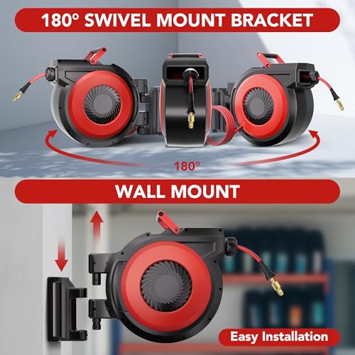 Greenhaus Gardening 1/2 in × 50 ft Retractable Air Hose Reel with Auto Rewind