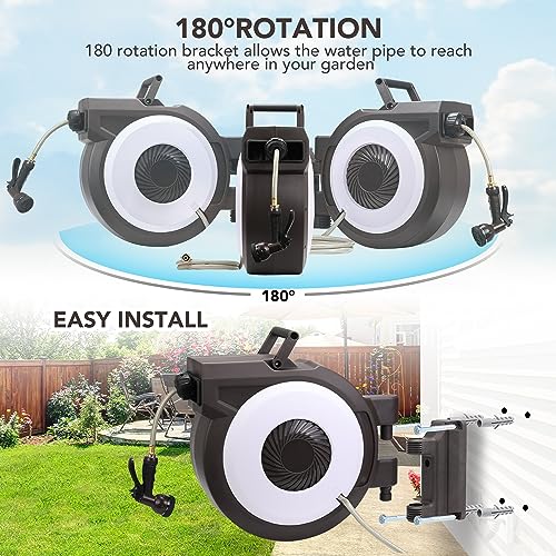 Greenhaus Gardening 100 ft Retractable Garden Hose Reel with Auto Rewind & 9-Pattern Nozzle