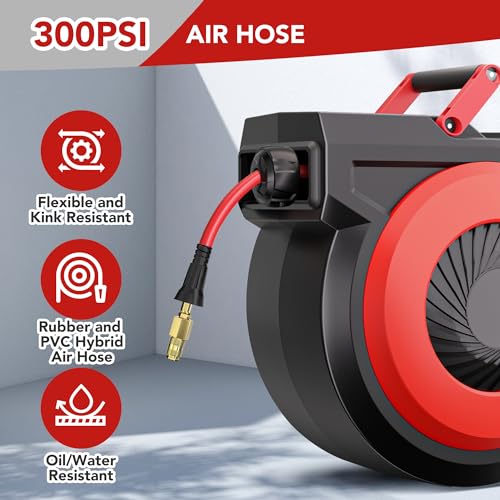 Greenhaus Gardening 1/2 in × 50 ft Retractable Air Hose Reel with Auto Rewind