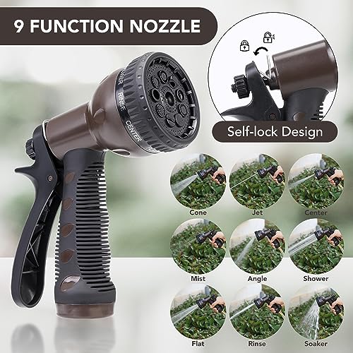 Greenhaus Gardening 100 ft Retractable Garden Hose Reel with Auto Rewind & 9-Pattern Nozzle