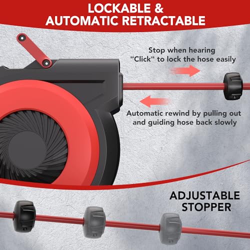 Greenhaus Gardening 1/2 in × 50 ft Retractable Air Hose Reel with Auto Rewind