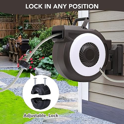 Greenhaus Gardening 100 ft Retractable Garden Hose Reel with Auto Rewind & 9-Pattern Nozzle