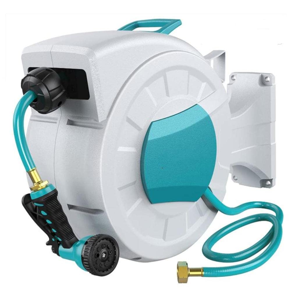 Greenhaus Gardening 100 ft Retractable Hose Reel with Auto Lock & 9-Pattern Nozzle