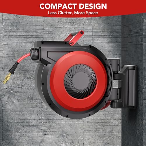 Greenhaus Gardening 1/2 in × 50 ft Retractable Air Hose Reel with Auto Rewind