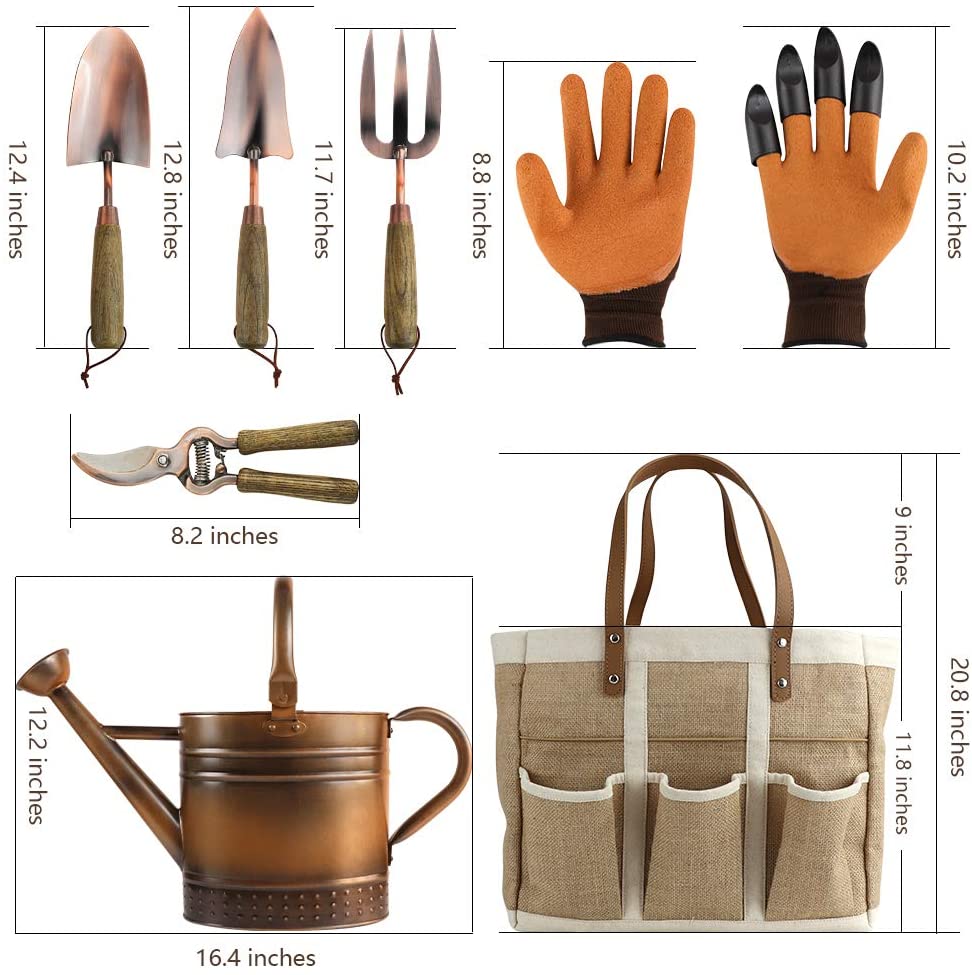 Greenhaus Gardening Garden Tools Set with Watering Can Tote Bag and Gloves