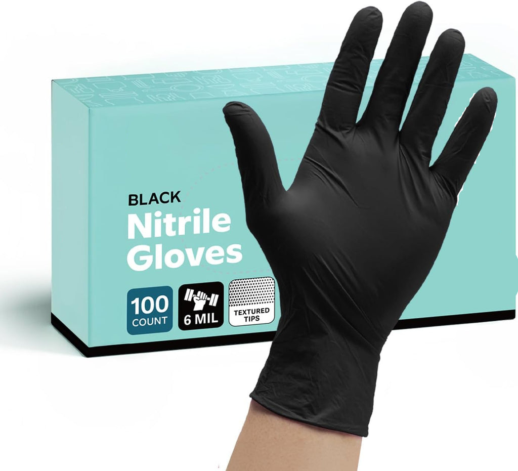 Greenhaus Gardening Heavy-Duty Black Nitrile Gloves, 6 Mil, Latex-Free, 100 Count