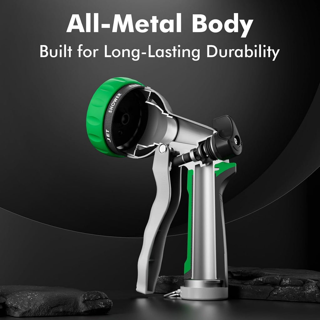 Greenhaus Gardening Heavy-Duty Metal Garden Hose Nozzle with 7 Spray Patterns