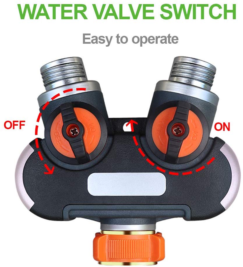 Greenhaus Gardening Garden Hose Splitter with Open-Close Valves