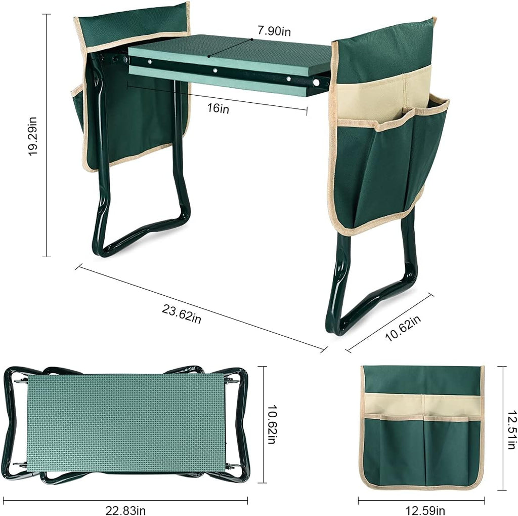 Greenhaus Gardening Foldable Garden Kneeler & Seat with Extra-Wide EVA Pad and Dual Tool Pouches