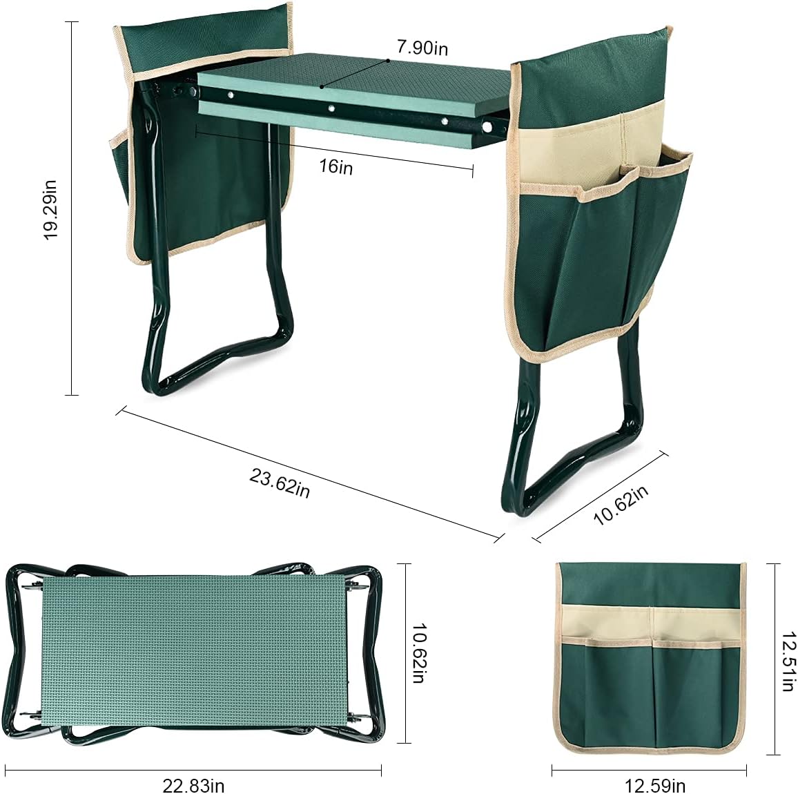 Greenhaus Gardening Foldable Garden Kneeler & Seat with Extra-Wide EVA Pad and Dual Tool Pouches