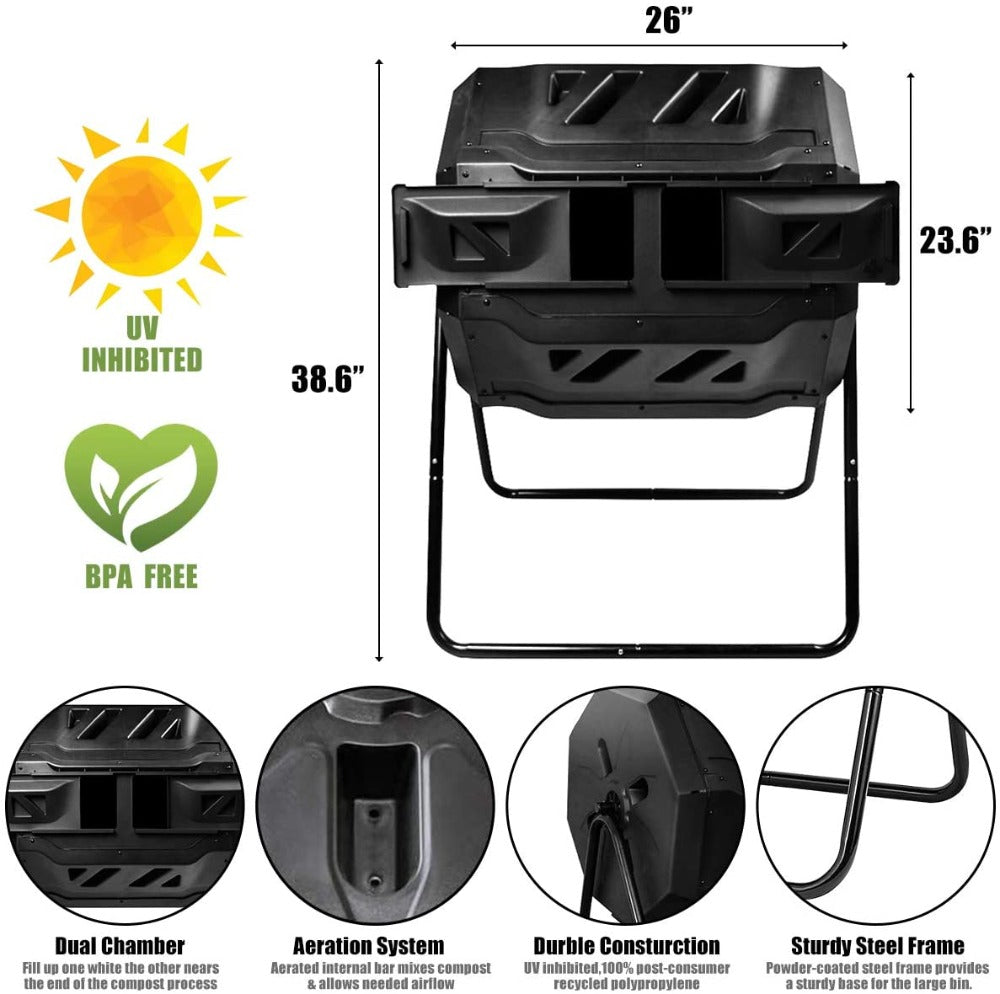 Greenhaus Gardening Tumbling Compost Bin for Kitchen and Garden Waste