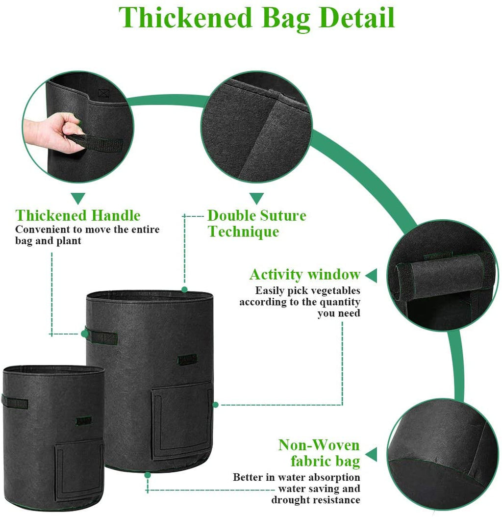 Greenhaus Gardening Black Non-Woven Grow Bags with Harvest Access Window