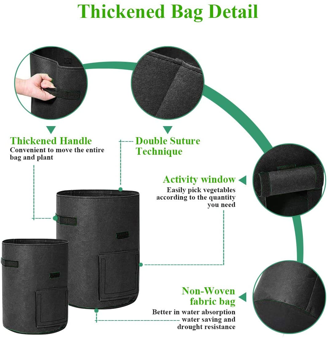 Greenhaus Gardening Black Non-Woven Grow Bags with Harvest Access Window
