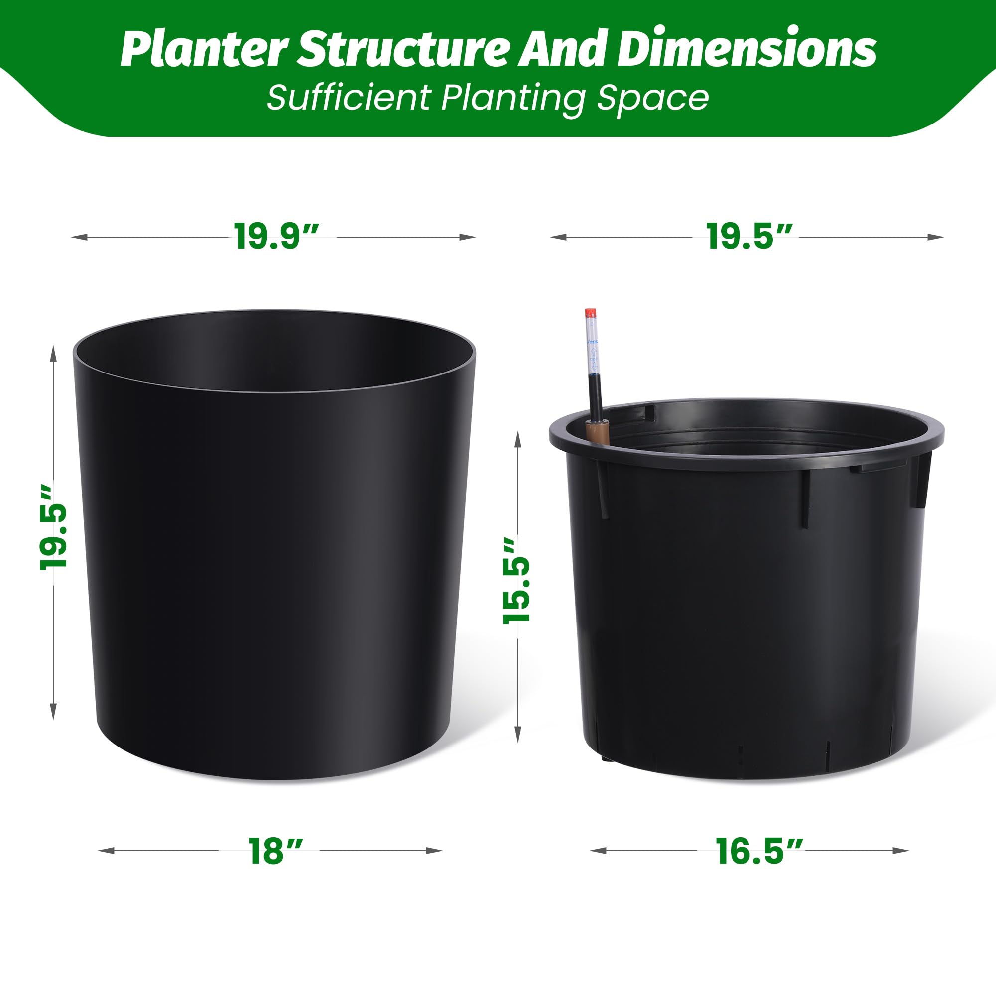 Greenhaus Gardening 20-Inch Self-Watering Round Planters Set of 2
