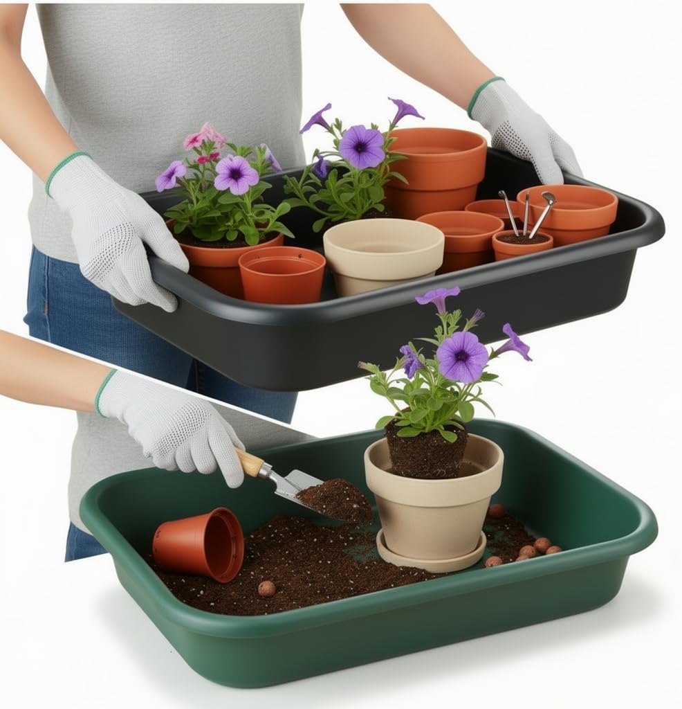 Greenhaus Gardening Extra-Large Heavy-Duty Potting Tray Set for Repotting, Soil Mixing & Bottom Watering – 2 Pack