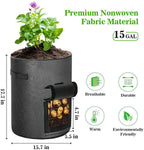 Greenhaus Gardening Black Non-Woven Grow Bags with Harvest Access Window