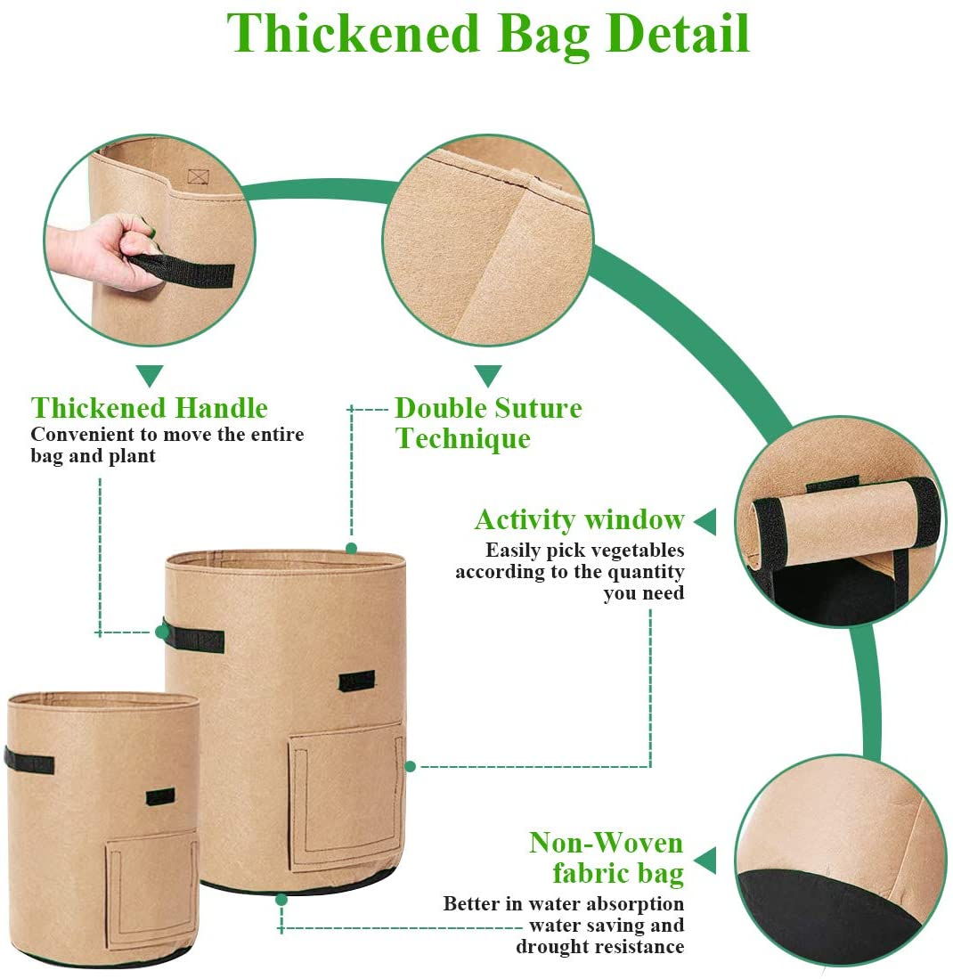 Greenhaus Gardening Double-Layer Beige Fabric Grow Bags with Handles