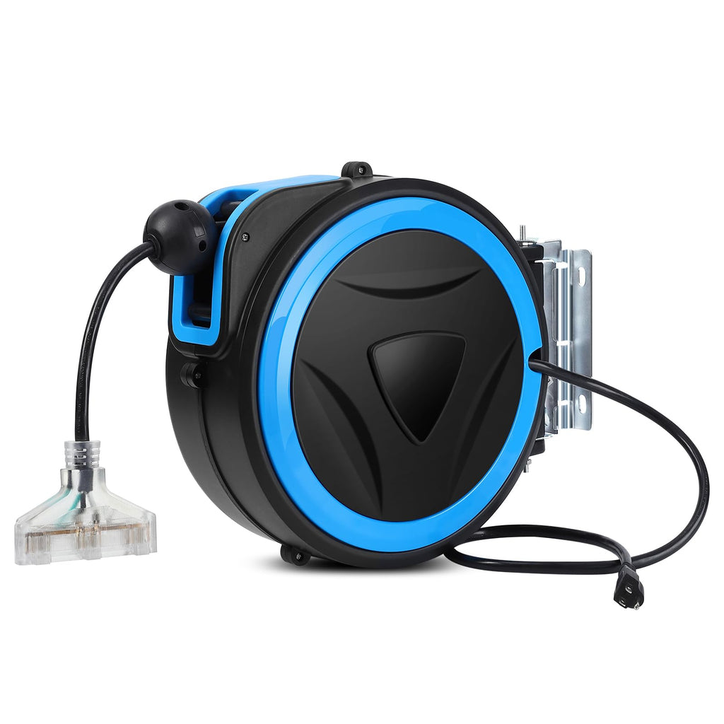 Greenhaus Gardening Heavy Duty Retractable Power Cord Reel with 3 Lighted Outlets