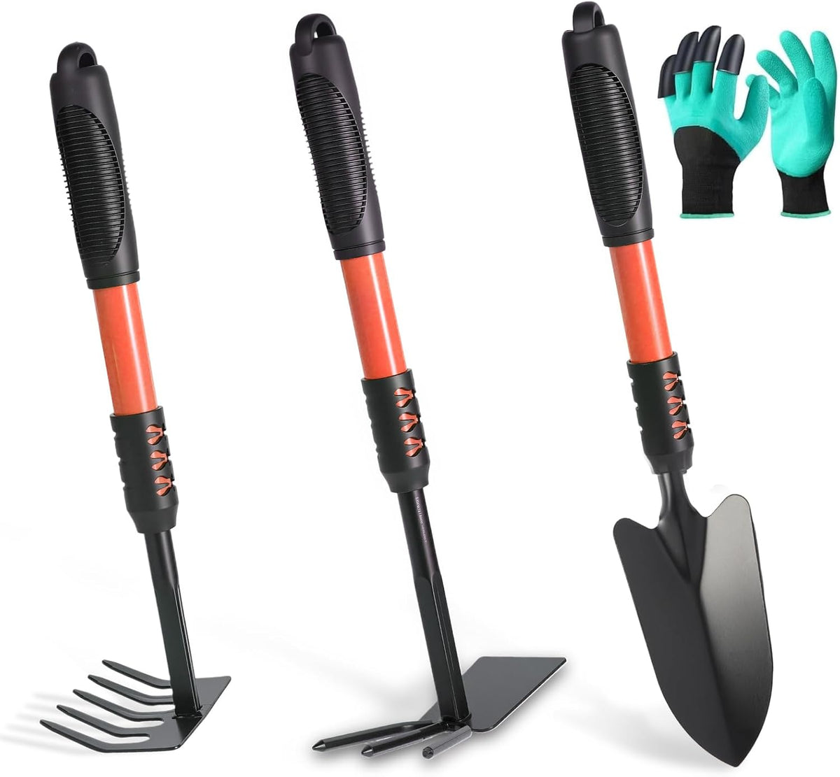 Greenhaus Gardening Ergonomic Garden Tool Kit with Trowel, Cultivator, Hoe & Gloves