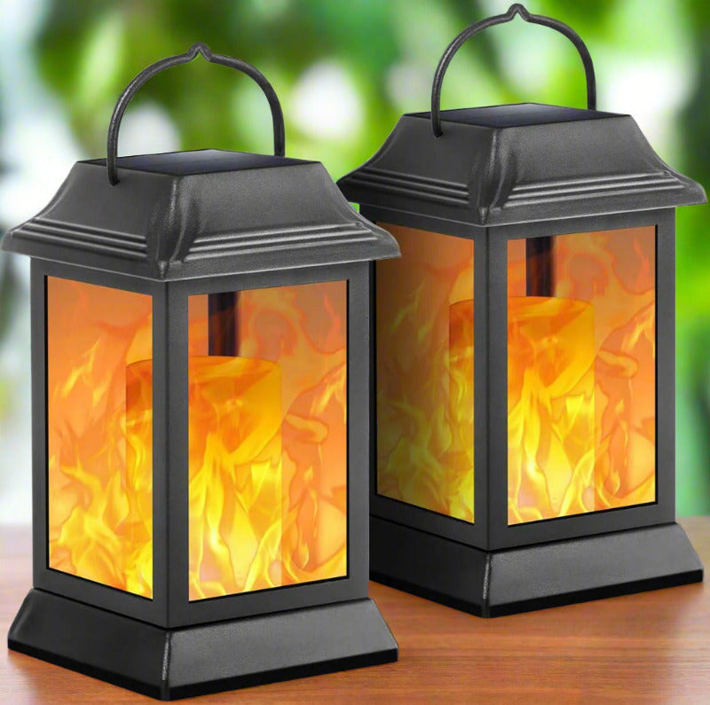 Greenhaus Gardening Solar Flame Lights with Metal Housing 2-Pack