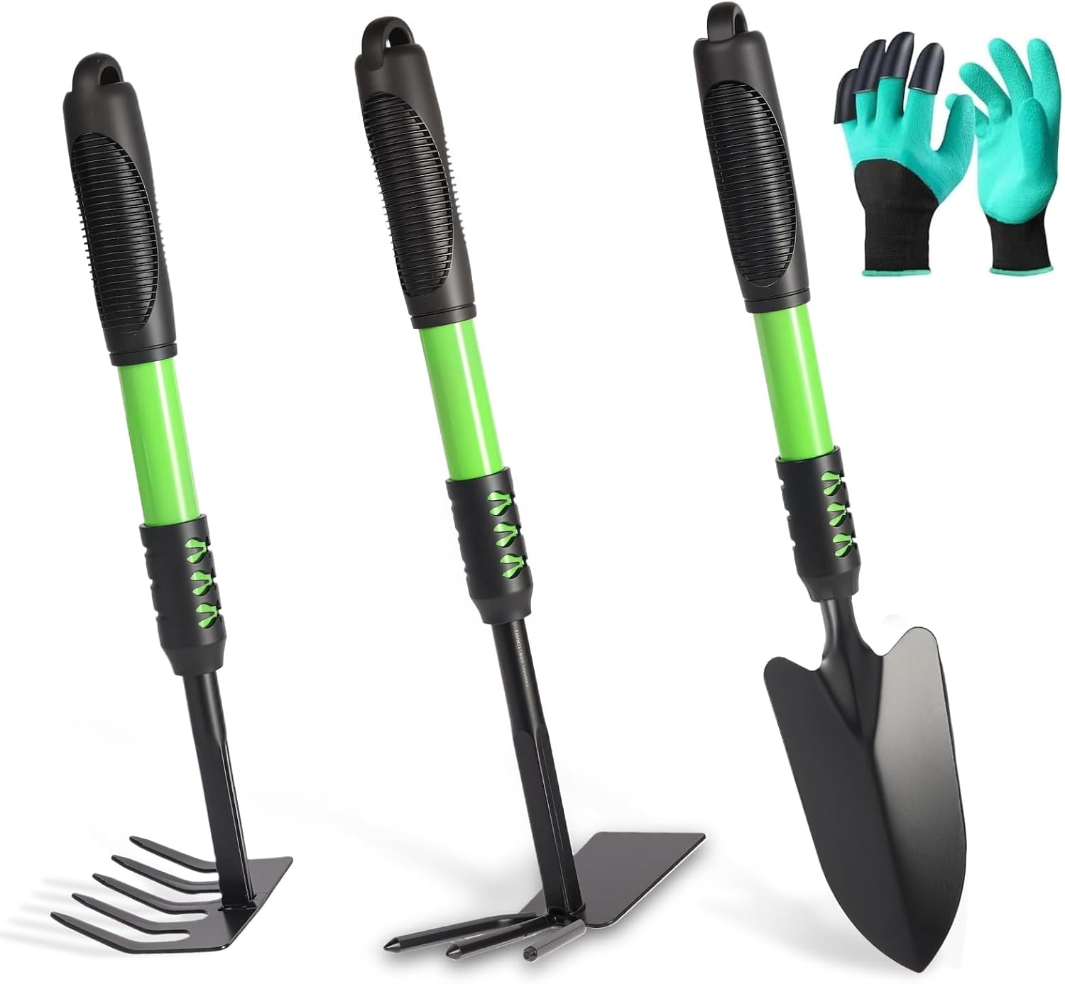 Greenhaus Gardening Ergonomic Garden Tool Kit with Trowel, Cultivator, Hoe & Gloves