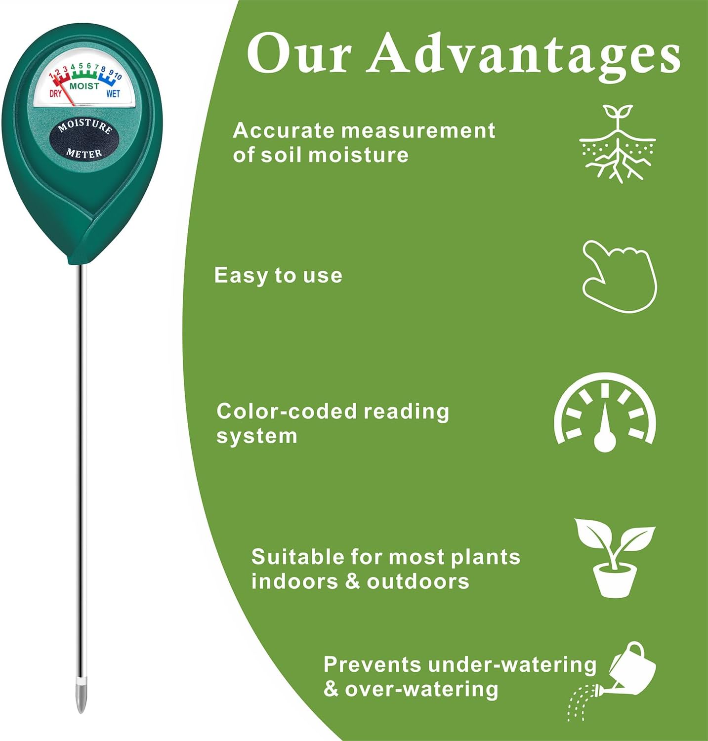 Greenhaus Gardening Instant Soil Moisture Meter with 304 Stainless Steel Probe for Indoor & Outdoor Plants