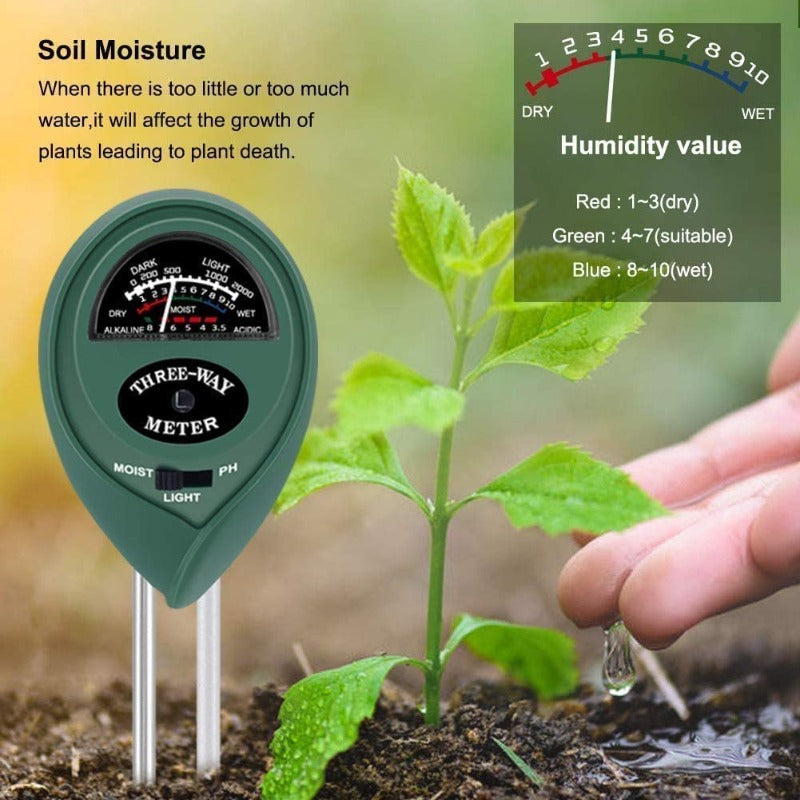 Greenhaus Gardening 3-in-1 Soil Moisture Meter with pH and Light Tester