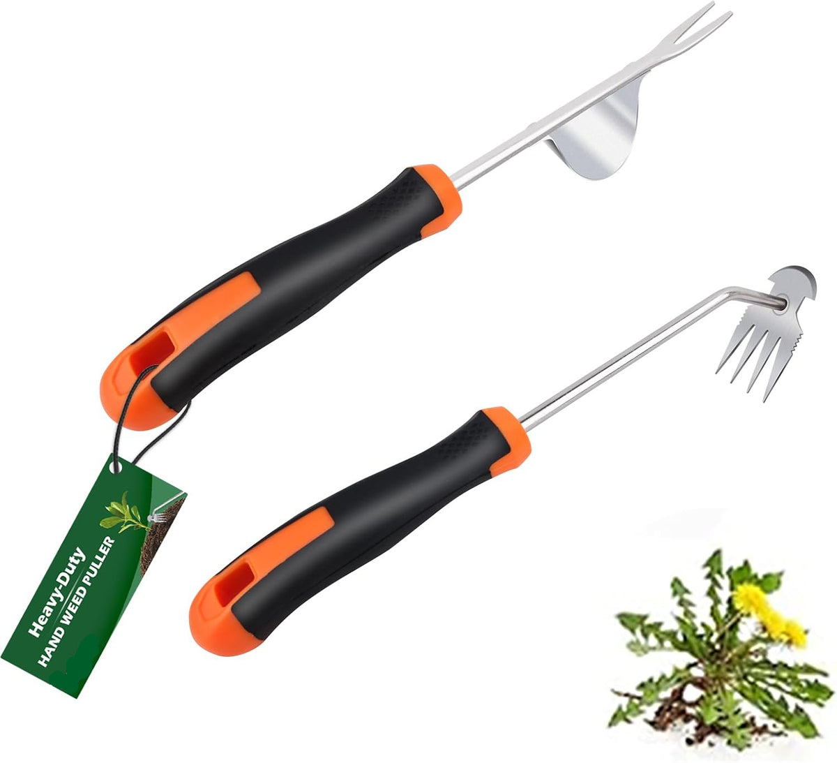 Greenhaus Gardening 2-Piece Stainless Steel Hand Weeder Set with Ergonomic Rubber Handles