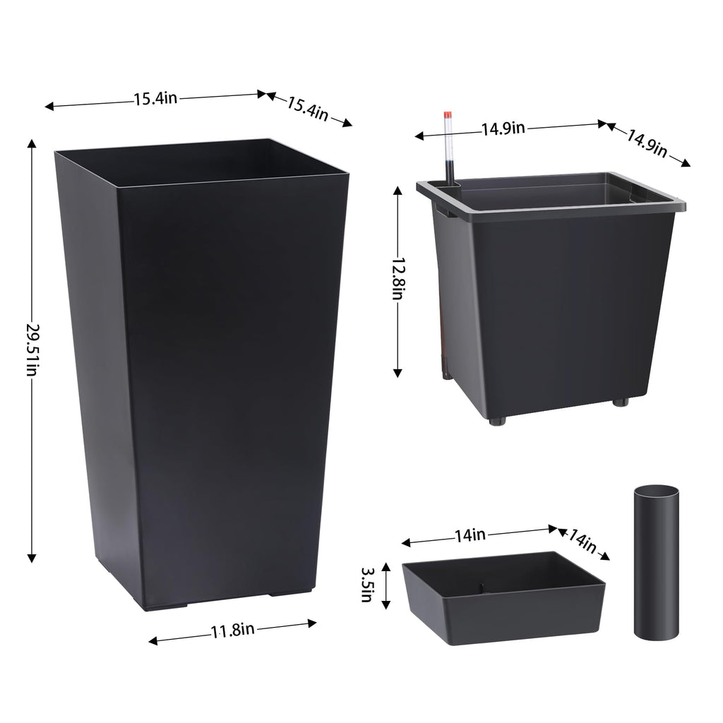 Greenhaus Gardening 30-Inch Self-Watering Tall Planters Set of 2