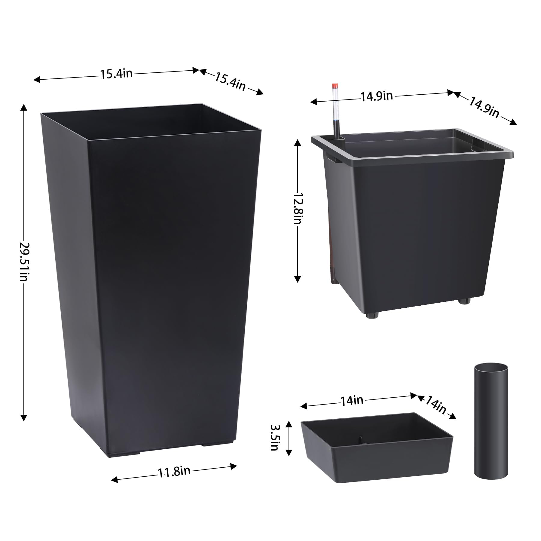 Greenhaus Gardening 30-Inch Self-Watering Tall Planters Set of 2