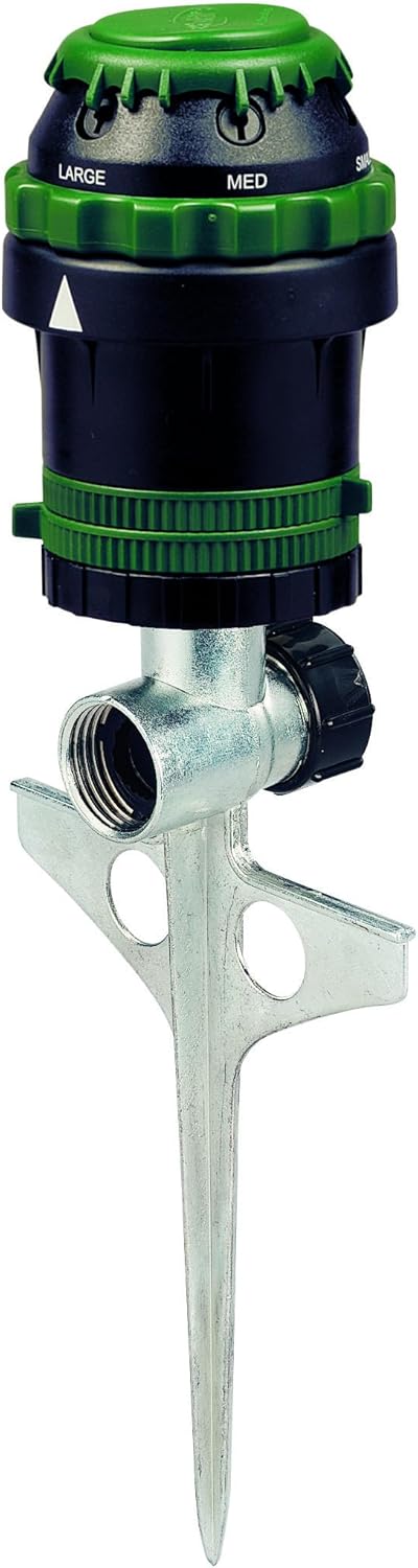 Greenhaus Gardening Metal Spike Rotating Sprinkler for Lawn & Garden Watering